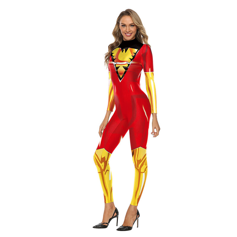 Jean Grey Phoenix X-Men Cosplay Jumpsuit For Lady ,Long Sleeve Jumpsuit Costume