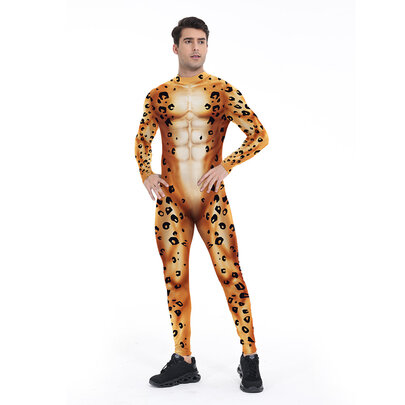 Leopard Cosplay Bodysuit For Men ,Long Sleeve Jumpsuit Costume