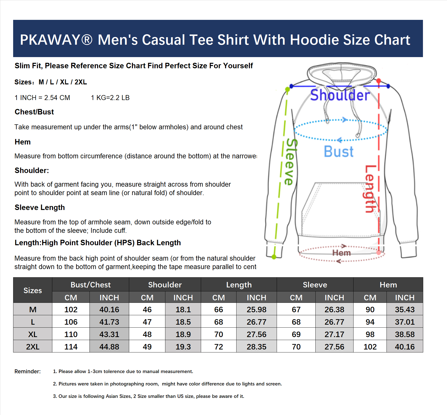 Pullover Hoodie Size Chart