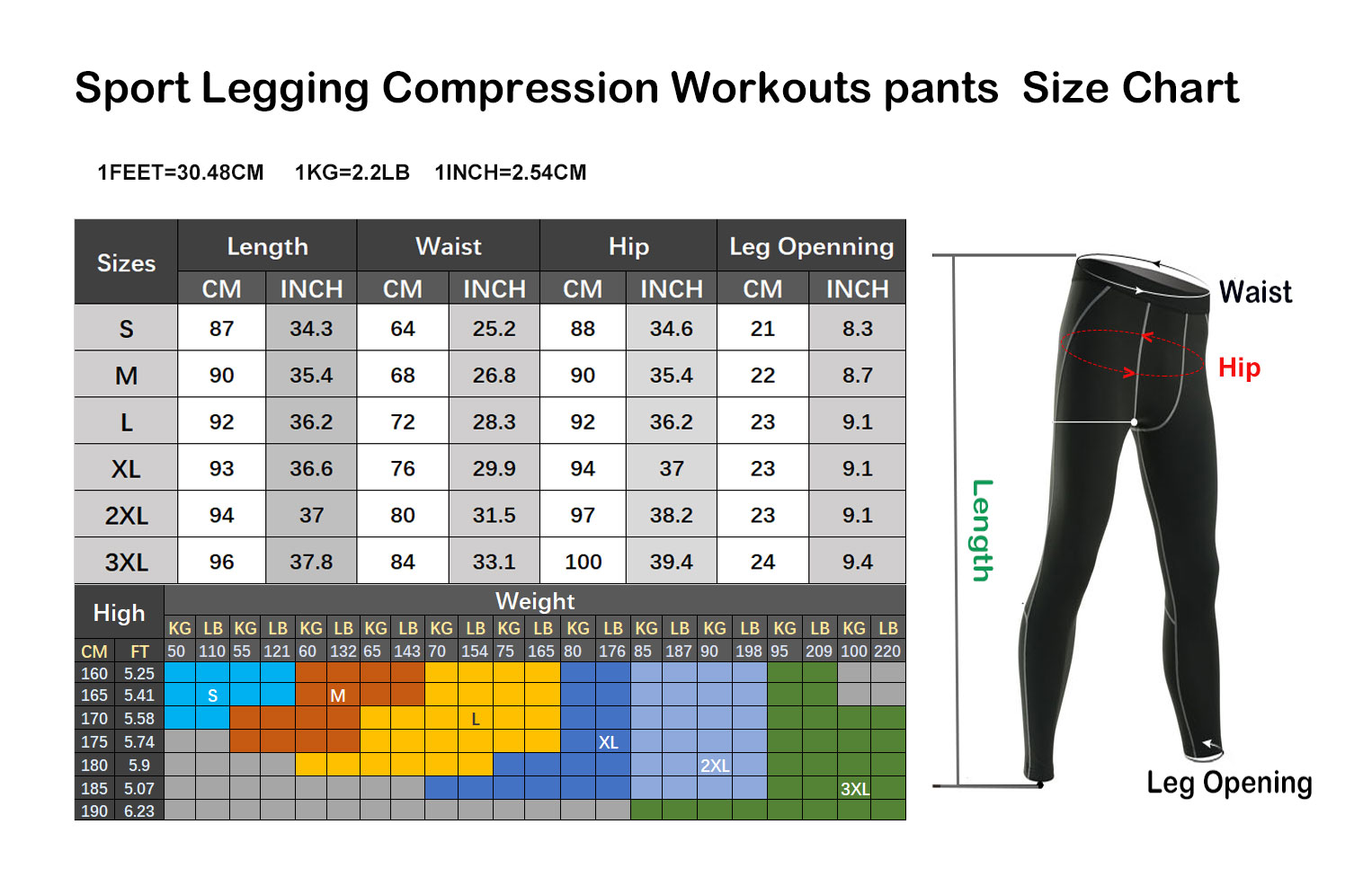 Compression Tights Size Chart